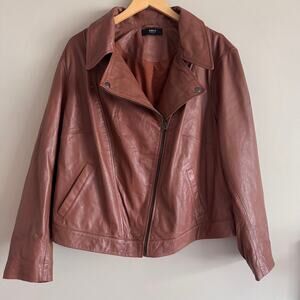 ABLE Maha Lamb Leather Jacket Whiskey Brown Plus Size 2X Moto Jacket $398